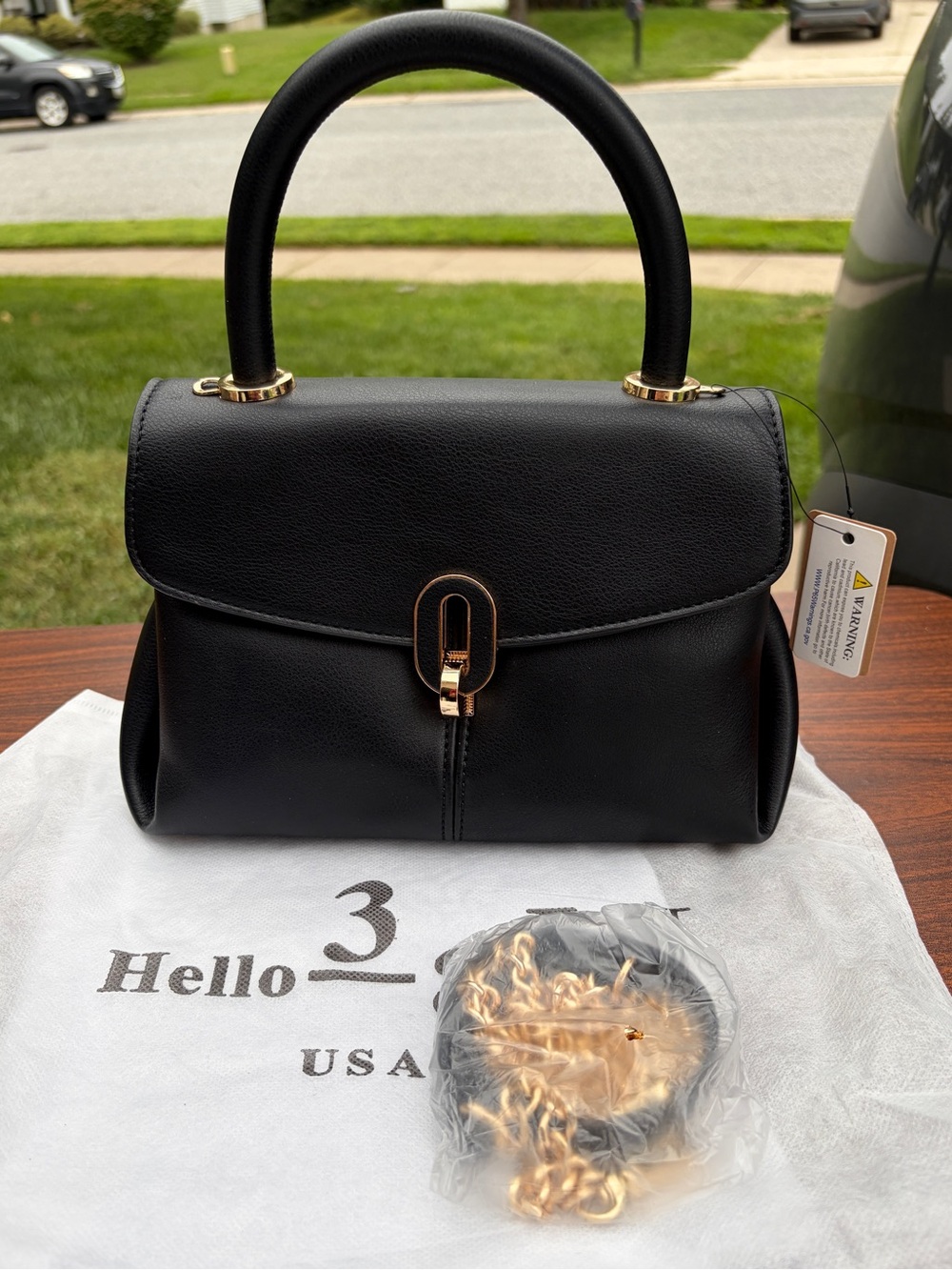 Hello 3AM Black Structured Top Handle Crossbody Bag Gold Hardware NWT